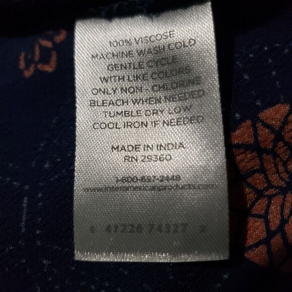 Dip Popover Blouse Women's 3X Blue Geometric Medallion Tie Neck Button Cuff Boho - Picture 6 of 8